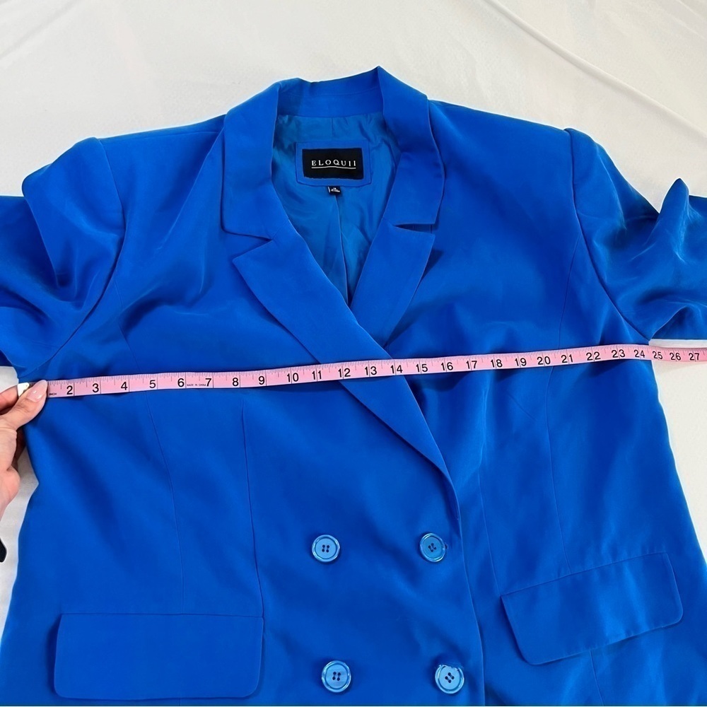 Eloquii Blazer Jacket Women Size 18 Blue Mid Length Button Front Coat C2 - Picture 7 of 9